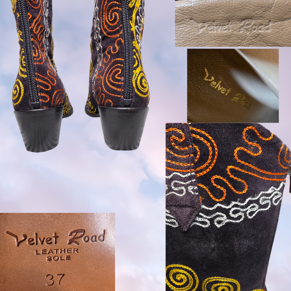 Velvet Road Black Colorful Pink Blue Yellow Floral Embroidered Western Boho Boot - Picture 8 of 9